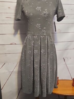 LuLaRoe Sage Gray Embroidered Floral Midi Dress